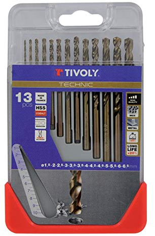 TIVOLY - Coffret Forets Gradués Métaux Haute Performance - Spécial Perçage Inox et Aciers Résistants - 13 Forets HSS Cobalt Ø1,5 à 6,5mm