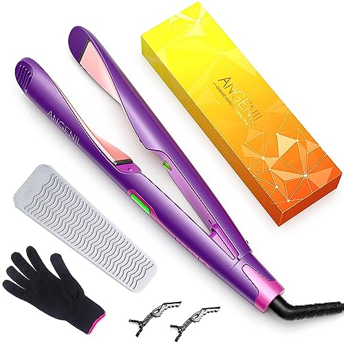 ANGENIL Plancha y rizador de cabello 2 en 1 Plancha profesional Plancha rizadora en una Plancha alisadora de cabello de doble voltaje con pantalla LCD digital