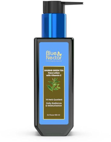 Blue Nectar Green Tea Face Cream Moisturizer for Oily Skin and Acne Prone Skin with Hyaluronic Acid, Vitamin C, Rosehip for Women and Men (14 Ayurvedic Herbs, 100ml)