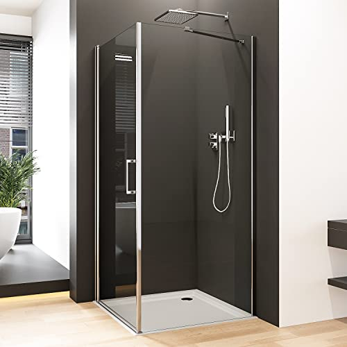 Eckeinstieg Duschkabine Pendeltür 80x90cm Duschabtrennung mit Seitenwand, Goezes Schwingtür Dusche Duschwand aus 6mm EGS Sicherheitsglas mit NANO Beschichtung, Drehtür Duschtür Höhe 195cm