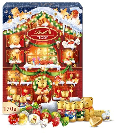 Lindt - Calendrier de l'Avent TEDDY Réalité Augmentée - Assortiment de Chocolats au Lait et Blancs - Idéal pour Noël, 170g