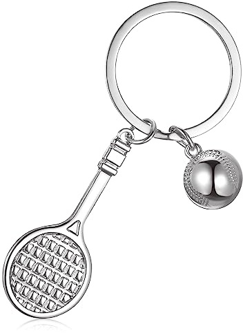 Otuuz Portachiavi in Argento Con Ciondolo di Racchetta e Palla da Tennis - Sportivo in Metallo, Tema di Sport per Uomo Donna, Regalo per Amanti del Tennis