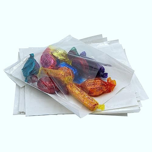 100 x White Film Fronted Paper Bags - 7 x 7 / 175mm x 175mm | Transparent Food Display Bags - Clear Window - Snack, Sweets, Candy, Crafts, Cosmetics