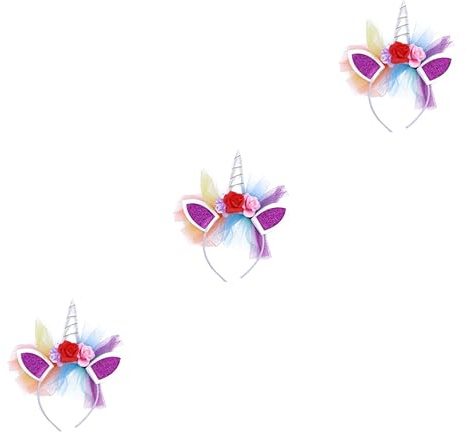 Beavorty 3stücke Einhorn Haarreif Mit Rosen Und Horn Junge Mädchen Kopfschmuck Für Geburtstagsfeiern Kostümpartys Und Feste Leicht Und Bequem Dekorativ Silber