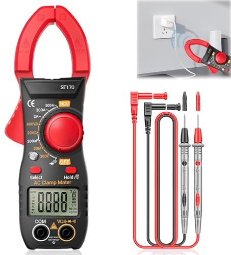 Tenazas de corriente, 6000 cuentas, 500 A CA/CC, apertura máxima de 30 mm, amperímetro, medidor de corriente, multímetro de tensión, capacidad de continuidad