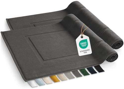 Blumtal Badvorleger Terry - Badezimmerteppich 100% Baumwolle in 50x80 cm - Oeko-Tex zertifizierter Badteppich & Duschvorleger - Badezimmer Teppich und Badvorleger/Bath Mat im Set 2 teilig in Anthrazit