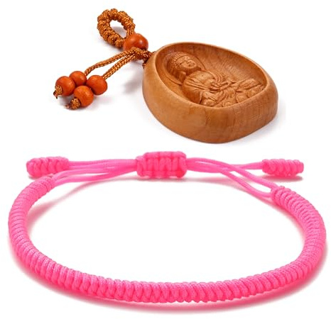 LUCKY BUDDHIST Bracciale Tibetano Buddista Regolabile – Bracciale in Corda Intrecciata per Uomo e Donna – Include Portachiavi Buddha in Legno