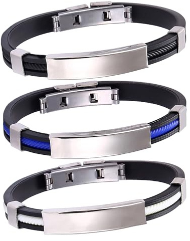 SLEEKEE Pulseras de Titanio y Acero de Silicona para Hombres y Mujeres, Alivio del Estrés, Joyas Modernas y Frescas, Accesorios Diarios (Azul, Negro, Blanco)