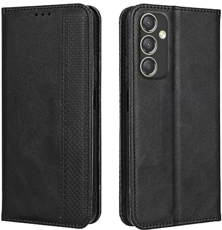 EASSGU Fodral för Samsung Galaxy A55 5G (6,5 tum) PU-läderplånboksfodral med magnetbrytare, [3 kortplatser] [1 plånbok] fodral - svart
