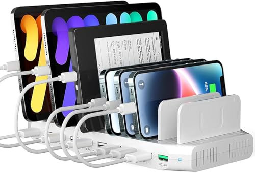 SUIDEK Estación De Carga De Múltiples Dispositivos, Estación De Carga Rápida De 10 Puertos para Múltiples Dispositivos con Divisores Ajustables Compatibles con Tabletas, Teléfonos Inteligentes, 60 W