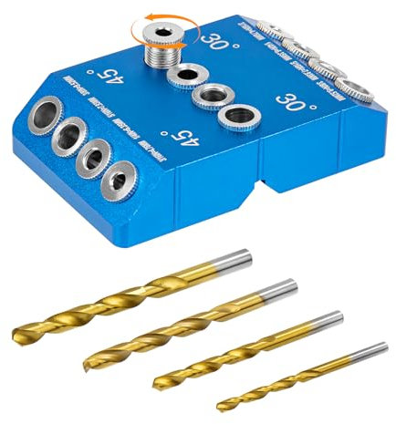 OBDResource Pocket Hole Jig Kit, 30°/45°/90° Angle Hole Drilling Angled and Straight Hole Drilling Template with HSS Drill Bits for Woodwork Carpenters