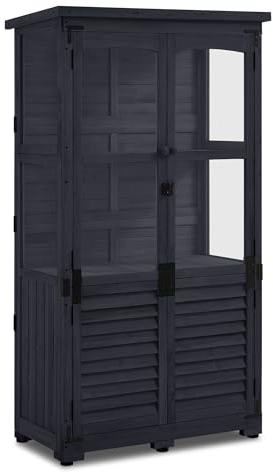 M MCombo Gartenschrank Holz 0120, Gerätehaus Wetterfest Klein, Outdoor Gartenhaus Geräteschuppen für Außenbereich Terrasse Balkon, 87×46×160 cm, (Anthrazitgrau)