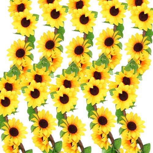 JINXIAN 5 Pezzi Ghirlanda di Girasoli Artificiali 236 cm /92.9 in Girasoli Finti per Decorazioni Seta Ghirlanda con Girasoli da Appendere per Giardino Festa Matrimonio Esterni