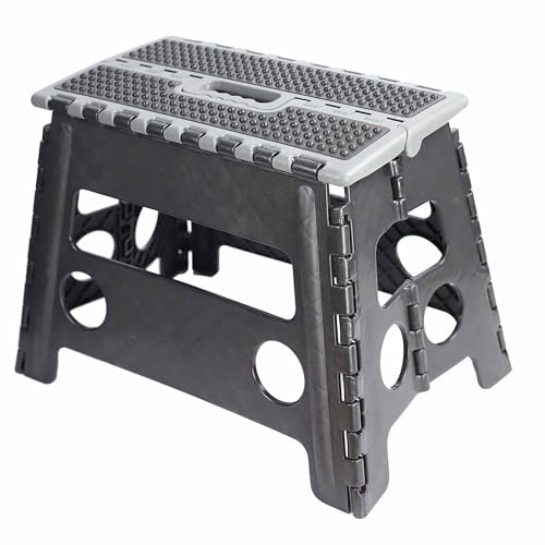 Dekton 32cm Heavy Duty Garage Folding Step Stool-Space Saving Foldable| Non-slip Surface And Feet| 150kg Max Load Capacity| Ideal for Home,Office| Durable & Sturdy Plastic Construction| Ideal For Home