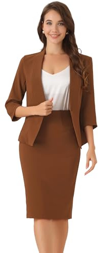 Allegra K Affärskjol med kavaj för damer, elegant outfit-set i 2 delar, för kontor och arbete, kavaj utan krage och pennkjol