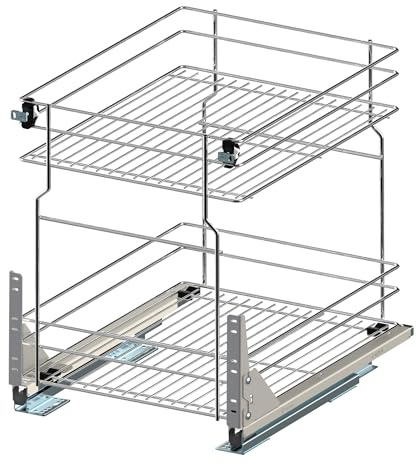 woplus - Schrankauszug Küche mit Softclose [600mm] | Auszug Küchenschrank mit 2 Etage | Unterschrankauszug Chrome | Vollauszug Bodenmontage | Küchenschrank Organizer Ausziehbar