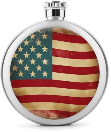 Fiaschetta per liquori vintage con bandiera americana, rotonda, in acciaio inox, a prova di perdite, per compleanno, regali di Natale, per uomini, donne, damigelle d'onore, feste di nozze, 141,7 g