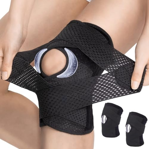 FALSKT 2 Pièces Rodilleras Menisco y Ligamento Rodillera Rotuliana Rodillera Ortopedica Ajustable con Estabilizadores Laterales y Almohadillas de Rótula en Gel para Rodillera Artritis Desgarro Negro M