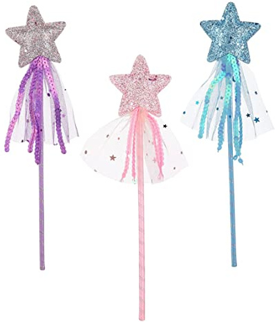 Joygoodta 3 Stück Sternstäbe, 27, 9 cm, Glitzer-Feen-Zauberstab, Engel-Fee-Kostüm-Requisiten, Stäbchen für Geburtstag, Halloween, Weihnachten, Party, Sternstab