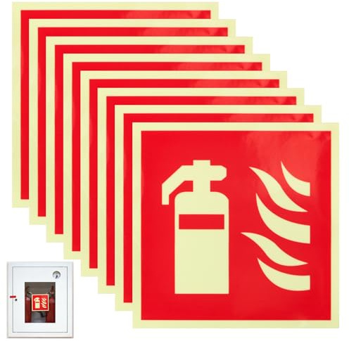 KATLINNA 8 Pezzi Cartello Estintore 15 x 15 cm Segnale Estintore Luminoso e Autoadesivo Segnaletica di Protezione Antincendio Secondo ISO Adesivo Estintore per Case, Uffici, Cantieri