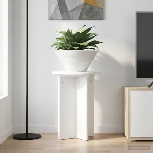 Runheo Växtställ, vitt, 2 stycken, Ø 29,5 x 40 cm, trämaterial, inomhus med modern blombänk som växtbord och blomtrappa för vardagsrum och kontor, stabil dekorativ hylla