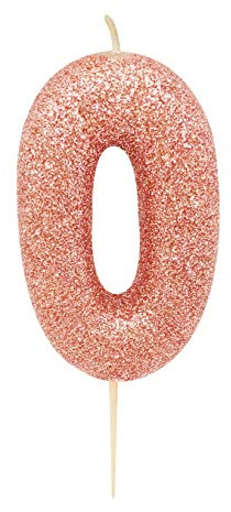 Anniversary House Metallic Rose Gold Glitter Candle, Number 0, Birthday Cake Topper, 7 Centimeters, AHC50/0