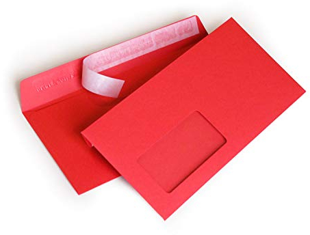 Briefumschläge DIN lang C6/5 114x229 mm rot 120 g/m² mit Fenster haftklebend (206AF) (100)