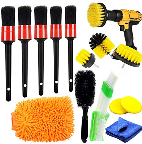 MAQ Auto-Reinigungsbürsten-Set, 14-teilig, Auto-Detail-Reinigungsbürsten-Set, Detail-Autobürste für die Detaillierung von Auto-Innenraum, Außen, Motor, Lüftungsschlitzen, Armaturenbrett, Emblemen