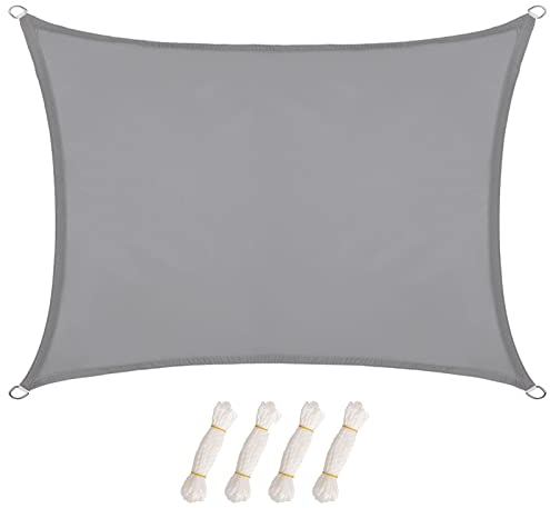 LARMNEE Sonnensegel 2 x 3 m, Wasserdicht, Sonnenschutz Ink Rechteckig, Befestigungsseilen, PES, für Garten Balkon, UV-Schutz, Reißfestigkeit, Outdoor, Hellgrau ELG23SP02
