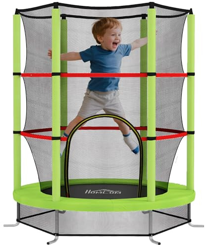 HOMCOM 4.6FT Kids Trampoline for Toddlers Indoor w/Enclosure Net, Steel Frame, for Ages 3-6 Years - Green