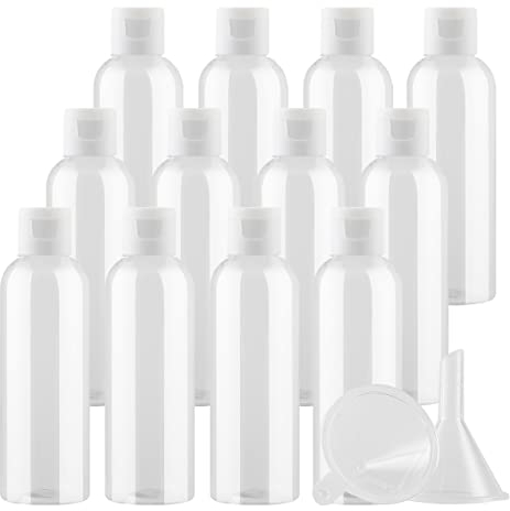 ZEOABSY 12 Pièces 100 ML Transparent Bouteille en Plastique avec Bouchon à Charnière Blanc, DIY Vider Bouteille Ronde en PET de Voyage pour Cosmétiques Liquides