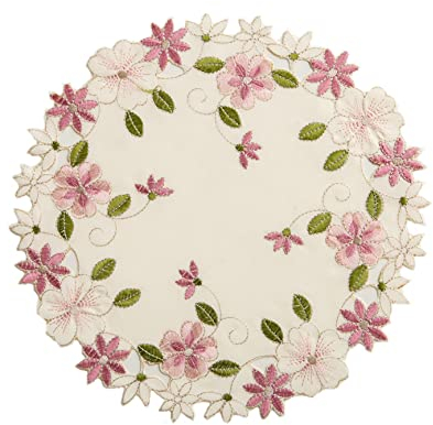 2stück Blume bestickte Tischsets, süße rosa Blumen Tischsets, Vasenauflagen für den Heimgebrauch Küche und Esszimmer Hochzeit Party Dekoration,Durchmesser 30cm (rosa Blume, rund)