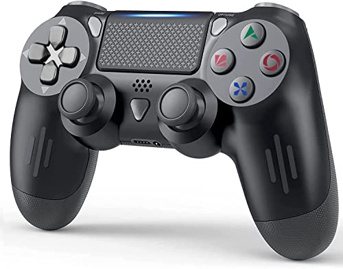 Wireless Controller für PS-4, Wireless Game Controller Joystick für PS-4/Pro/Slim Konsole mit Doppelte Vibration/6-Achsen Gyro Sensor/Audio-Funktion (Schwarz)