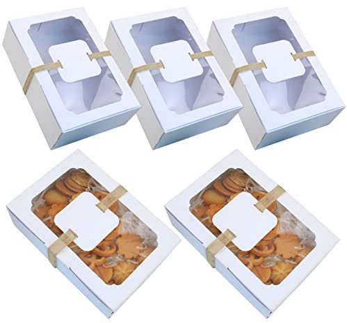 Allbusky 24PCS Paper Bakery Boxes with Window, Cake Boxes, Paper Candy Boxes Treat Boxes for Biscuits Cookies Desserts Pastries Chocolates Handicrafts Christmas Baby Shower Wedding Party Favors