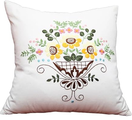Easnea Kit de housses de coussin à broder à faire soi-même, housse de coussin avec motif floral, housse de coussin décorative (blanc)