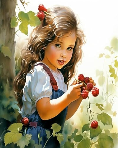 Paint by Numbers Kit for Adults,Girl Picking Raspberries in The Bush,Relaxing and Therapeutic Paint-by-Number Oil Art,40x50cm,Without Frame