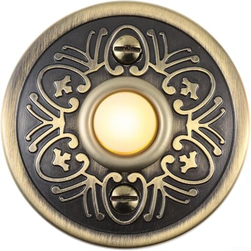 SMZhomeone for TRADITIONAL Round Doorbell Push Button Metal Doorbell Push Button Bronze Wired LED Light Door Bell Buttons With Screws Vintage Style Door Bell Push