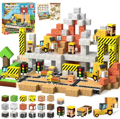 ToyUnited Magnetic Blocks - 100PCS Magnetic Building Blocks Magnet Cubes Stacking Construction Set, STEM Montessori Sensory Toys for Kids Boys Girls Ages 3-5 6-8 Holiday Easter Birthday Gifts