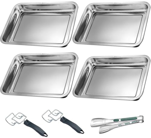 WJYWX Bakplåt rostfritt stål, kakbricka, non-stick belagd ugnsbricka, rektangulär ugnsbricka, rektangulär fettpanna för servering, bakning, matlagning (A,26,5 x 19,5 x 4,8 cm)