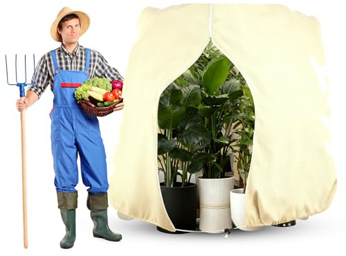 ONGNIUU Telo Antigelo per Piante 180 x 120 cm, Copertura Piante Inverno, Telo Tessuto Non Tessuto per Piante con Chiusura a Cordoncino, Protegge Ulivi, Palme e Vari Alberi dal Freddo Intenso (Beige)