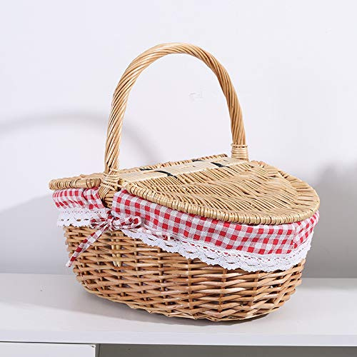Cesto da picnic portatile in rattan contenitore pastorale grande ovale intrecciato a mano con coperchio