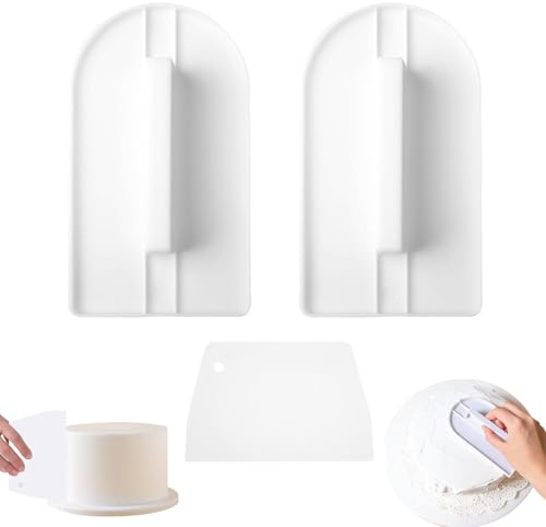 2Pcs Cake Smoother Polisher, Fondant Smoother Cakes Icing Smoothers Tool with Cake Scraper, Flat Edge Cakes Smoothers Baking Tools for Home Kitchens Shops Candy Shops (White)