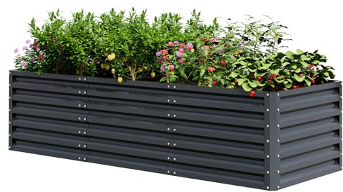 UDPATIO Upphöjd bädd av metall, 240 x 60 x 90 cm, zinkaluminium fristående upphöjd säng för trädgård och balkong, 1296 l planteringslåda för trädgård, för odling av grönsaker, blommor och frukt