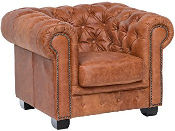 Woodkings® Chesterfield Sessel antik Echtleder Bürosessel Polstermöbel Designsessel Federkern Unikat Herrenzimmer englisches Leder Stilsessel (Cracker braun)