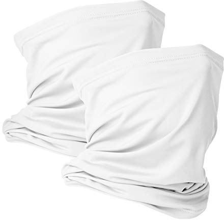 VULKIT 2 Pack Neck Gaiter Face Mask Scarf Reusable Bandanas Tube UV Protection Headwear Balaclava Outdoor Sport for Men and Women White