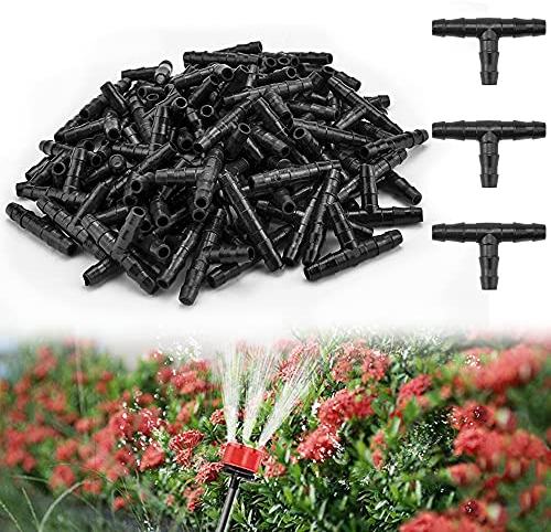 VCRANONR 100 PCS Irigation Jardin Goute a Goute en Plastique 4/7 mm Réglable Raccord d'Irrigation Leakproof Tee Connecteurs de Tuyaux Économie d'Eau pour Systèmes d'Arrosage Jardiner Pelouse
