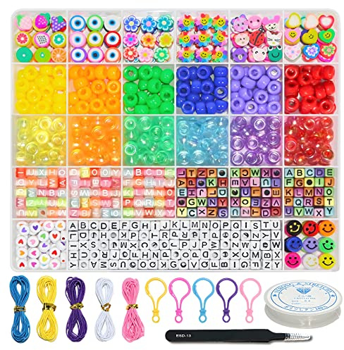 LIS HEGENSA 1000 Pcs DIY Childrens Crafts Beads Friendship Bracelet Kit, with Pony Beads Letter Beads and Bracelet Making Kit, Colorful Charms, Used for Custom Necklace Bracelets and Jewelry Decor