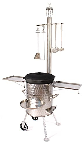 Generisch Holzofen Premium Klassik Gulaschkanone Außenküche Campingofen Utschag Uchag Uchak Utschak Schmortopf Gusseisenkessel Syton (Grösse (XL) mit 30L Kessel)