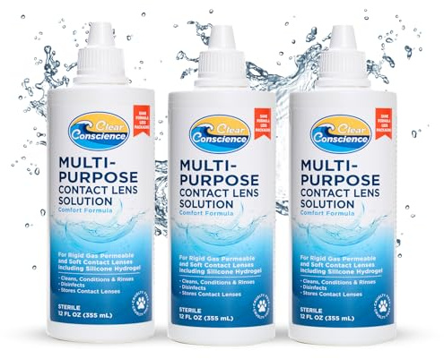 Cruelty-Free Contact Lens Solution 12oz - Multipurpose Cleaner & Sterile Isotonic Eye Contacts Care by Clear Conscience (3 Pack)
