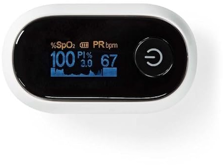 Nedis Pulsoximeter | Bluetooth | OLED-Anzeige | Akustischer Alarm/Anti-Bewegungsstörungen/Hochpräziser Sensor/Perfusionsindex/Pulsfrequenz/Sauerstoffsättigung (SpO2) | Weiss